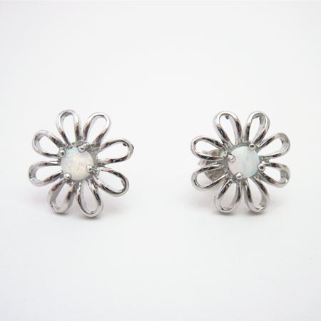 White Opal Flower Studs in Sterling Silver - Click Image to Close